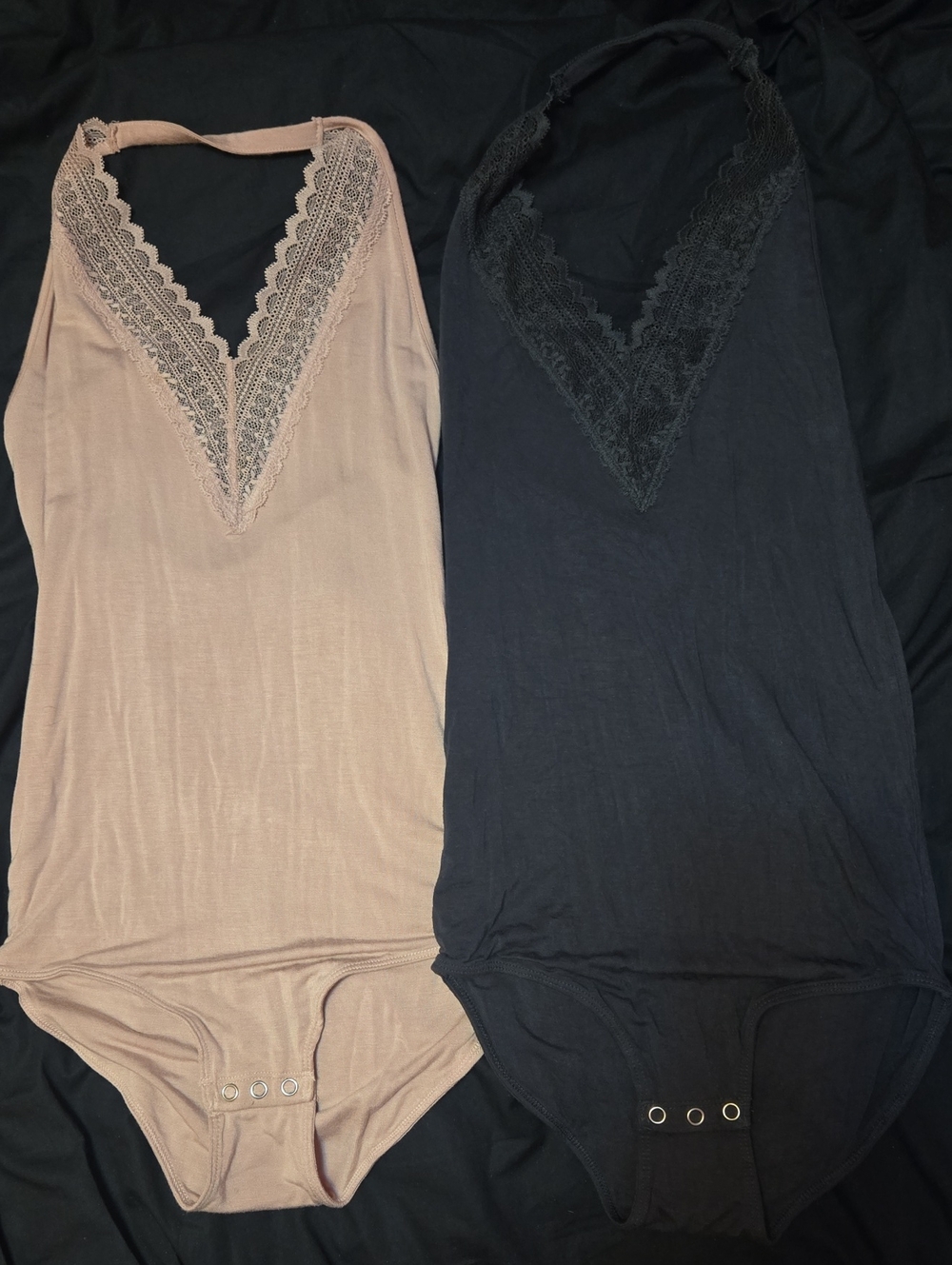 American Eagle Outfitters Lace V-Neck Bodysuits - Black & Beige